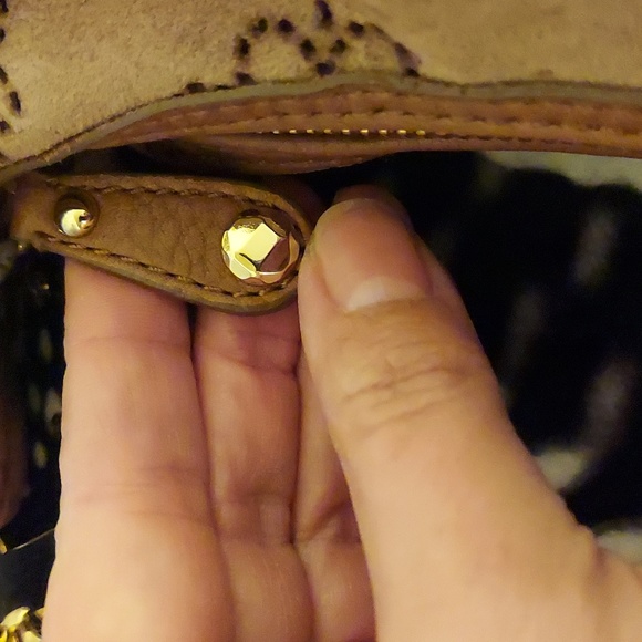 COLE HAAN Suede Laser Etched Floral Motif Hobo Bag w/ Leather Braided Strap - Picture 7 of 13